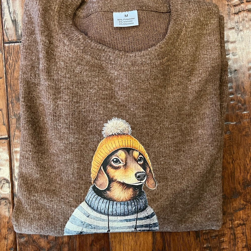 Brown Sweater with Dachshund Print - Picture 2 of 5